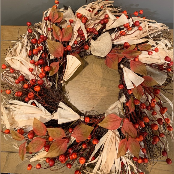 Fall Wreath, Great Condition, 22-23” Width, 8” Inside Diameter - Picture 7 of 16